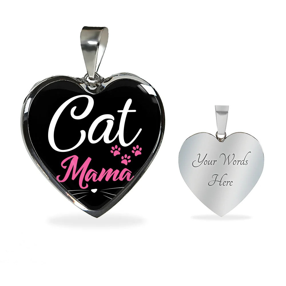 Cat Lover Necklace Cat Mama Personalized Engraved Silver Heart Necklace Custom